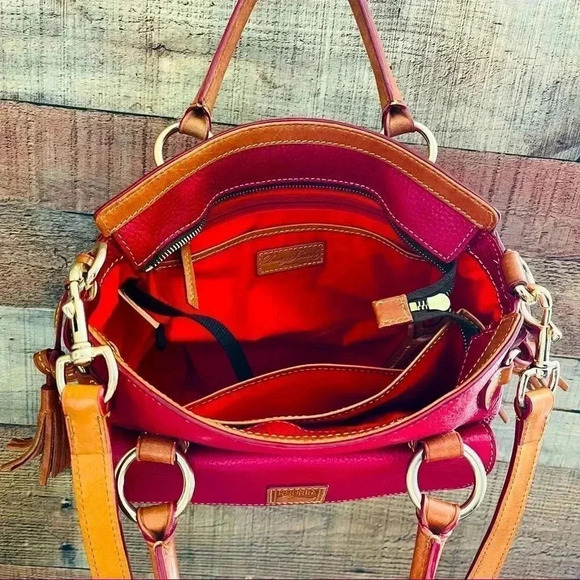 Dooney & Bourke Pebbled Grain Leather Front Pocket Crossbody/Satchel in Burgundy - Picture 8 of 16